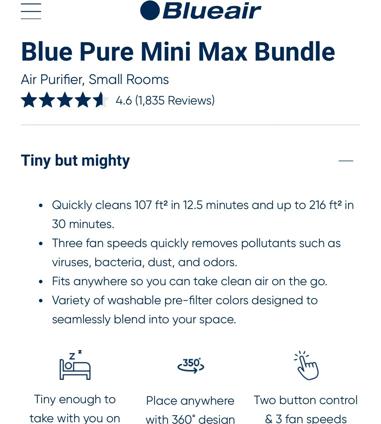 تصفیه هوا بلوایر مدل blue pure mini max