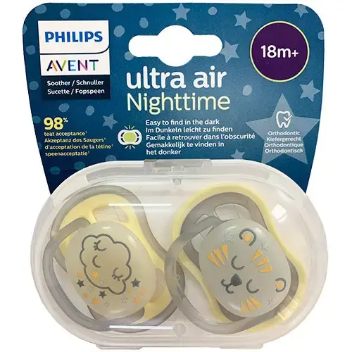 پستانک فیلیپس اونت شب تاب ۲عددی اولترا ایر +18 ماه avent ultra air شیر و ابر